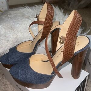 BRAND NEW Brown & Demin heels size 11